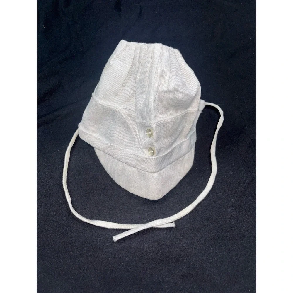 Petit Ami Baby Boy Bonnet Cap White Brim Chin Ties Vintage 1960s 1970s heirloom